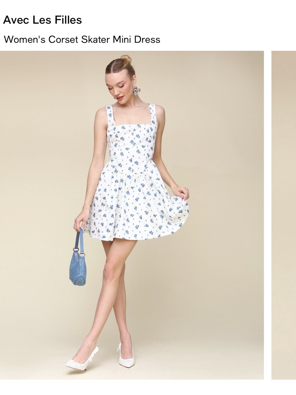 Avec Les Filles White Mini Dress with Blue Floral Print - Picture 3 of 9